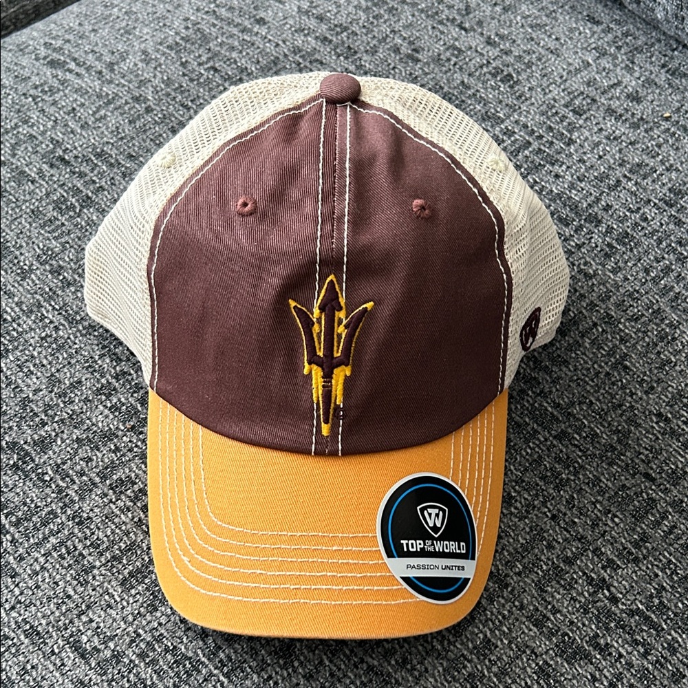 Arizona State University Top of the World Brown and Yellow Mesh Cap